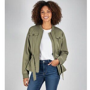 Nordstrom Signature Quilted Peplum Utility Jacket, Olive Green, Womens Size L